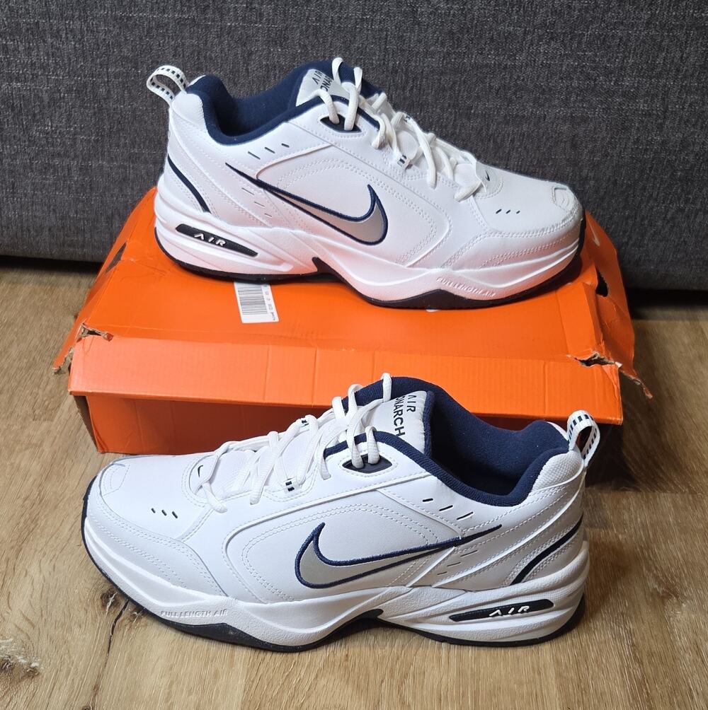 Nike Air Monarch IV White/Blue/Black Mens Low Top Lace-Up Athletic Sneaker 11.5M